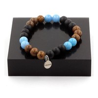 Steine Und MinéRaux. Armband Perlen Chalcedon Blau + Schwarz Onyx Matt + Holz 8