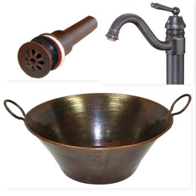 16'' Copper Cazo Vessel Sink with Handles Daisy Drain & Faucet