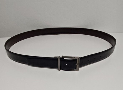 Size 48 John Henry Reversible Black/Brown Leather Belt with black buckle