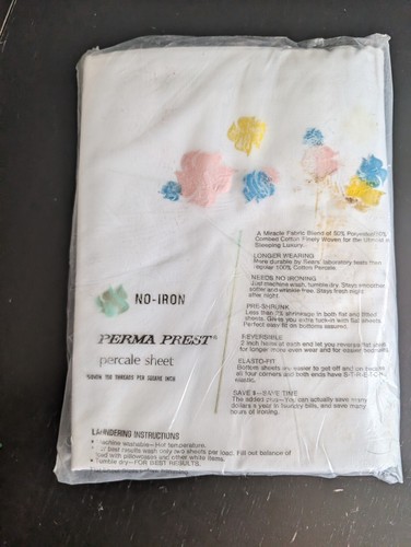 Vintage Sears Perma Prest Percalle senza ferro BIANCO foglio piatto nuovo sigillato - Foto 4 di 9
