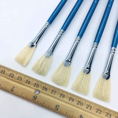 XDT#686 Fishtail Fan Artist Paint Brushes #6 5Pc Set Hog Oil Acrylic Watercolor - Picture 4 of 6