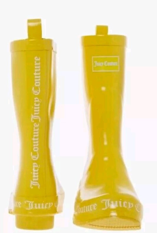 NEW JUICY COUTURE YELLOW BRANDED WELLINGTON BOOTS DESIGNER