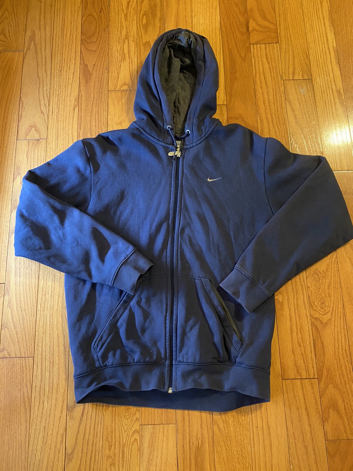 Vintage Nike Navy Blue Mini Swoosh Full Zip y2k Hoodie Sweatshirt Sz M Gray  Tag | eBay