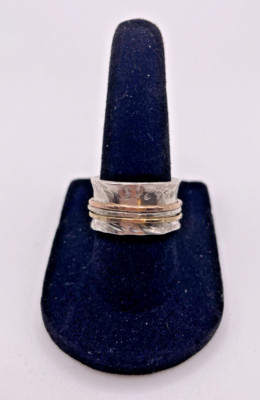 Sterling Silber Damen Ring dreifarbig gehämmert gesegnet geprägt Größe 6,5