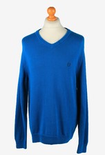 Chaps V Neck Jumper Pullover Vintage Mens Knitwear Blue L-IL2386