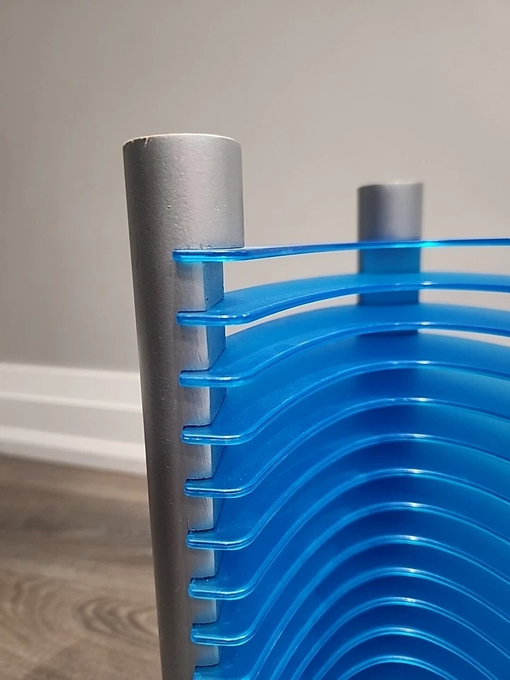 Soporte organizador torre 20 CD madera plata azul futurista moderno retro 14" Foto 2 de 4