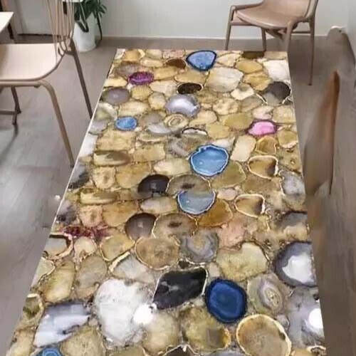 24"x48"Mix Stone Rectangle Dining Table Handcraft Kitchen Slab Crystal Furniture - Picture 4 of 8