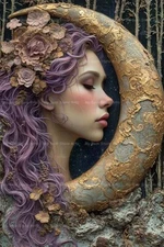 LADY AND THE MOON ART PRINT, Fantasy Portrait Witchy Poster Wall Decor C769