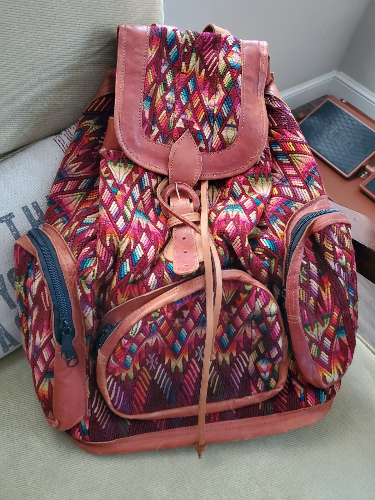 Handmade Leather Multicolor Rainbow Backpack - image 2