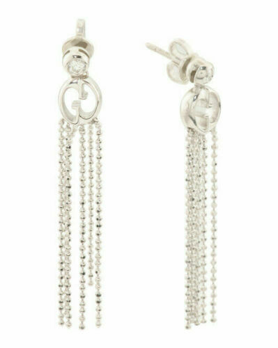 AUTH GUCCI Made In Italy 18k White Gold Diamond GG Tassel Drop Earrings $2100 - Picture 1 of 3