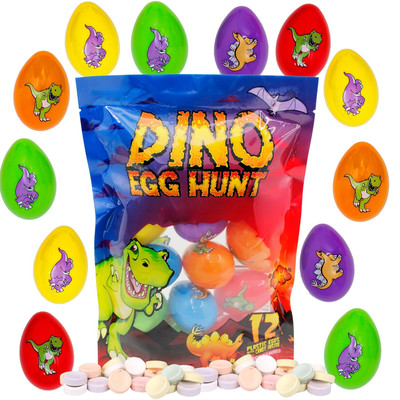 Prefilled Dinosaur Easter Eggs with Candy, Dino Themed Egg Hunt Supplies, 12 Tot