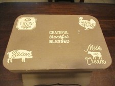 COUNTRY WORKS VINTAGE WOODEN MILKING STOOL DECORATED WITH COW,PIG CHICKEN FARM