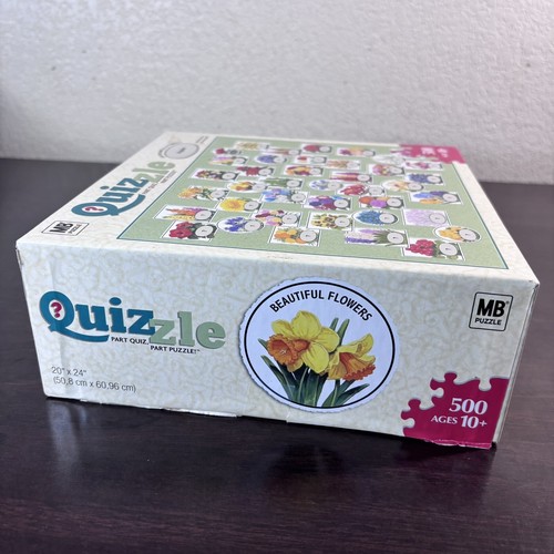 Puzzle Milton Bradley Hasbro Quizzle Jigsaw 500 Pc Quiz Flowers/Poppies USA - Picture 7 of 8