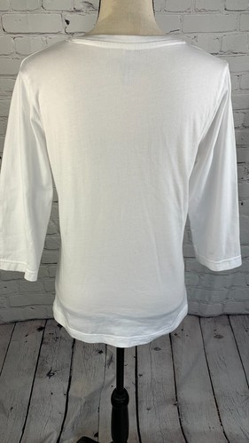 NEW Marushka Hand Printed White Tropical Fish V-Neck T-Shirt 100% Cotton M - Picture 13 of 23