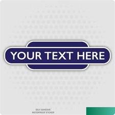 Personalised Vintage Station Signs, Train Railway Novelty Vinyl Stickers (Blue)