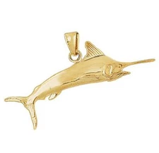 New 14k Gold 3D Marlin Pendant