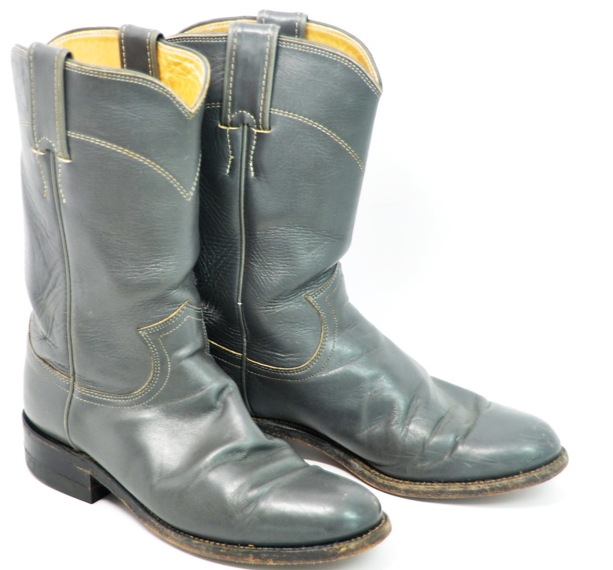Vintage Grey Justin Leather Roper Cowboy Western Boots Size 5 1/2 B Vintage Justin Grey Leather Roper Cowboy Boots Men main image 4
