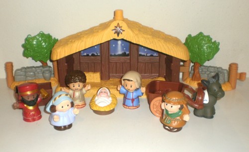 Fisher Price Mattel verschiedene Little People & Tiere Konvolut 7 Figuren & Krippe