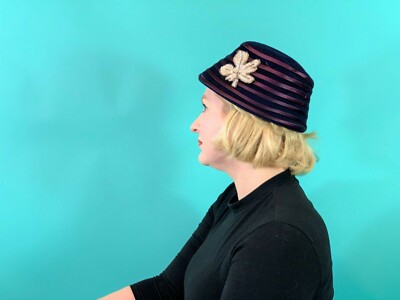 Vintage 1950s Bucket Hat Purple Stripe Floral Hat Vintage 1950s Bucket Purple Stripe Floral Hat | eBay main image 4