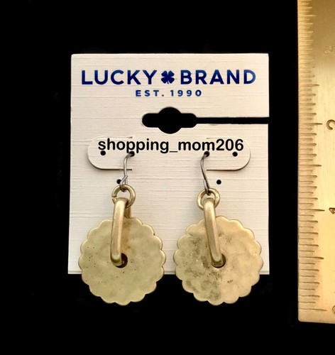 Lucky Brand Matte Gold Tone Hammered Drop Earrings - Picture 3 of 3