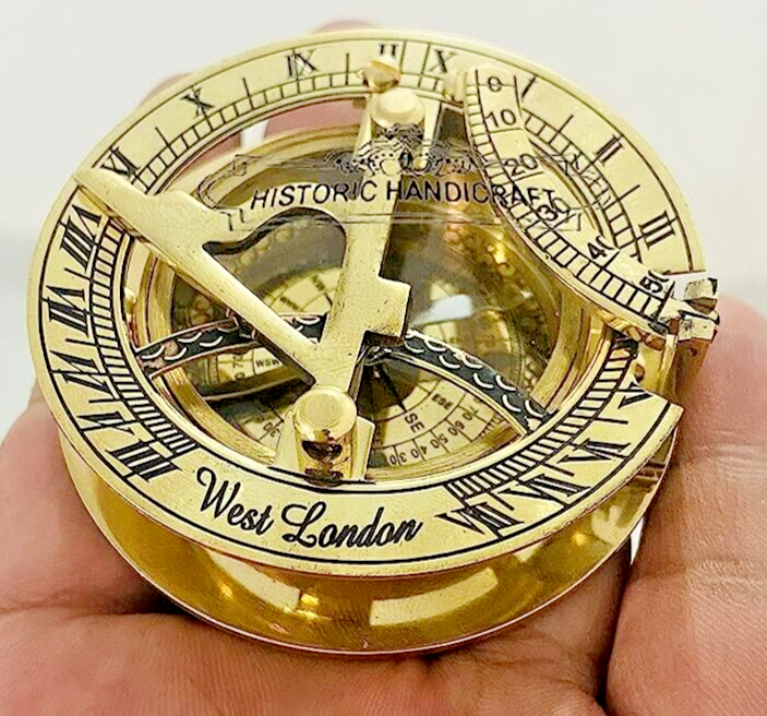Nautical Brass Sundial Compass 2.5 Inch Big Brass Triangle Pocket