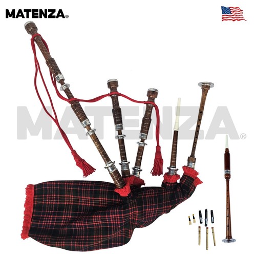MacDonald Tartan Great Highland Bagpipes – Natural Finish, Silver, Hard Case