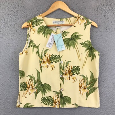 New Pineapple Moon Womens Silk Blouse Sz M Floral Button-Up Princess