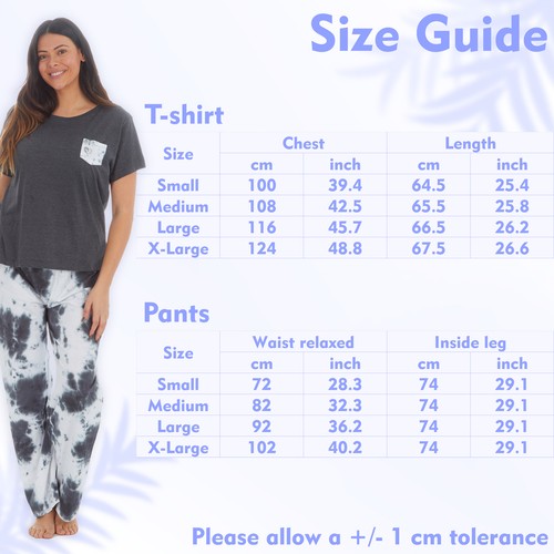Ladies 2-Piece Pyjama Set Tie Dye T-shirt Wide Long Pants Cotton PJs S M L XL UK - Picture 2 of 8