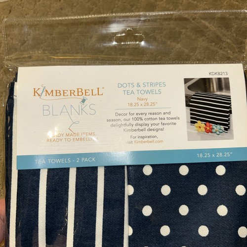 Toallas de té Kimberbell en blanco puntos y rayas 18,25 x 28,25 azul marino (KDKB213) NUEVAS EN PAQUETE - Imagen 4 de 4