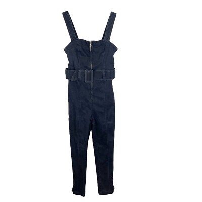 UO Urban Outfitters Denim Jumpsuit Women Small Black Belted Sleeveless Stretch