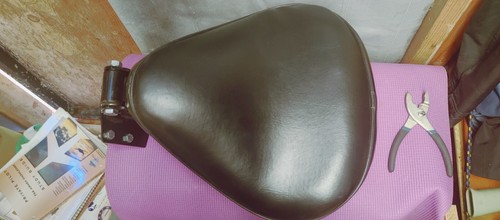 Black Leather Motorcycle Solo Seat 2 1/2" Spring with Brackets - Picture 12 of 19