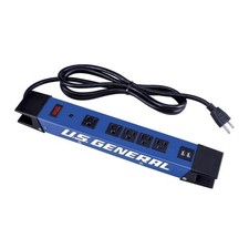 Magnetic Power Strip 5 Outlet Heavy Duty Metal Housing with 2 USB Ports Blue