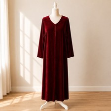 Diamond Tea Red Velvet Velour Zip Long Maxi House Coat Robe Medium Vintage NWOT