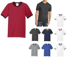 MEN'S CLASSIC RINGER T-SHIRT, COMFORT & SOFTNESS, CREW NECK, MID-WEIGHT, S-4XL