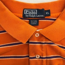 Polo Ralph Lauren Mens XL Orange Striped Cotton Short Sleeve Polo Shirt Golf