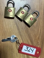 Brinks Lock Luggage Gold Tone Small Lock & Key Set of Three Locks 1 Key TSA