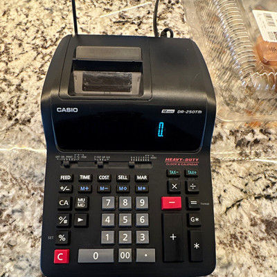 Casio DR-250TM 12-Digit Desktop Printing Calculator Large Keys Clock Calendar