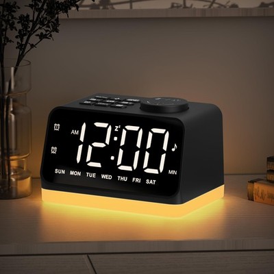JALL Digital Alarm Clock with FM Radio for Small, Black With White Font 