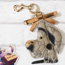 Gucci GG supreme Bag Charm Keychain Key Ring Great Dane Dog w/ Gold Ribbon