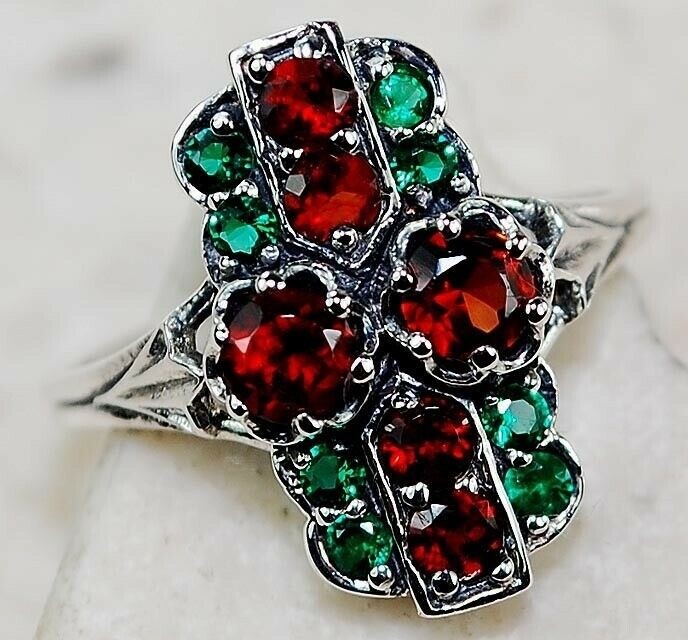 1CT Heat Treated Green Tourmaline 925 Sterling Silver Art Deco Ring Sz 7 F6-5