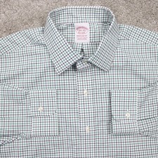 Brooks Brothers Madison Shirt Mens 16 1/2, 35 Green/White Non-Iron Stretch L/S