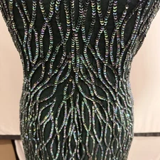 MARK & JOHN BY SAM Green 100% Silk Iridescent Beaded Evening Vintage Dress Med