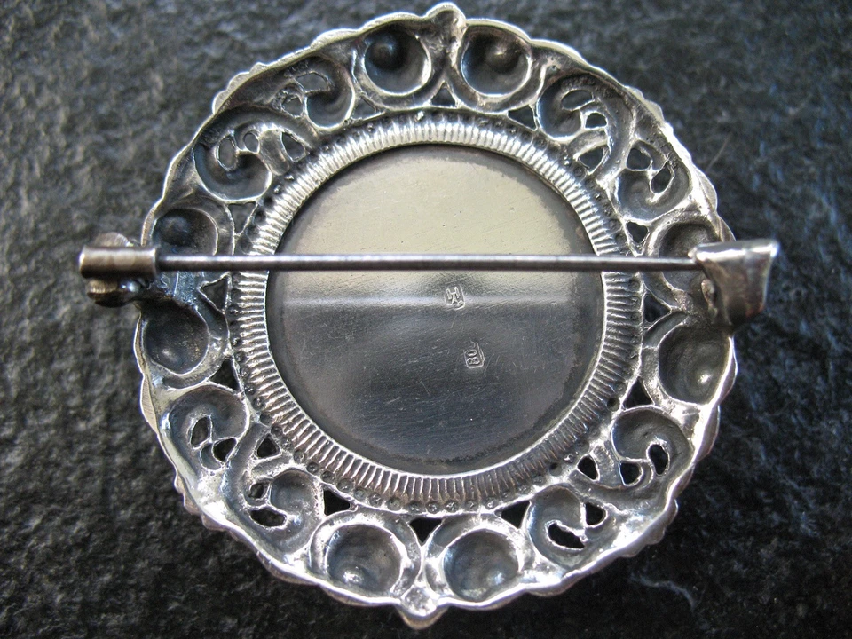 Brosche Silber 800 Jugendstil von ca. 1910 mit Grünachat Edelstein - Bild 3 von 4