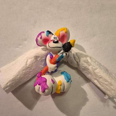 Diddl Sammelfigur/Miniszene Maus mit Pinsel & Farbflecken, weiß/bunt