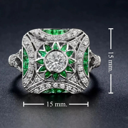 Art Deco Style Lab-Created Diamond wedding & Engagement 14k White Gold FN Ring - Picture 7 of 11