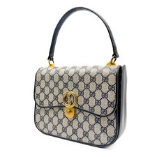 Vintage Gucci GG Supreme PVC Leather Hand Bag Purse Navy Blue Gold Authentic