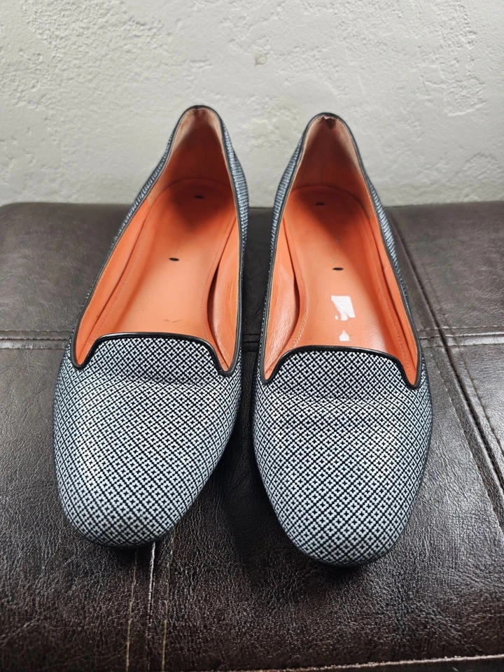 Mocasines planos de ballet Via Spiga de cuero dinero antiguo silenciosos de lujo negros blancos talla 7M Foto 4 de 4