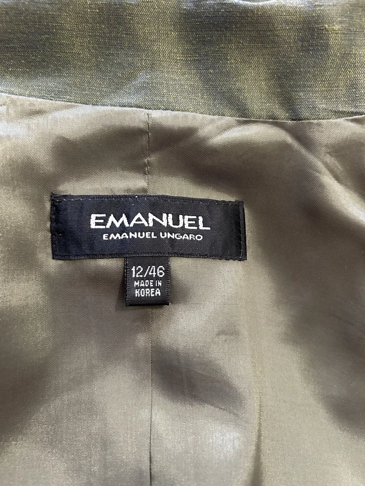 $295 NWT Vintage Emanuel Ungaro Blazer Jacket Green Linen Blend Size 12 - Image 4 of 4