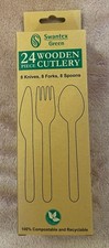BNWT ‘SWANTEX’ 24 PIECE WOODEN CUTLERY SET FOR EATING ON-THE-MOVE/ BBQ ETC