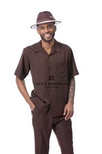 NEW Mens Montique 2PC Summer Walking Set Leisure Suit Regular Fit 696 Brown USA